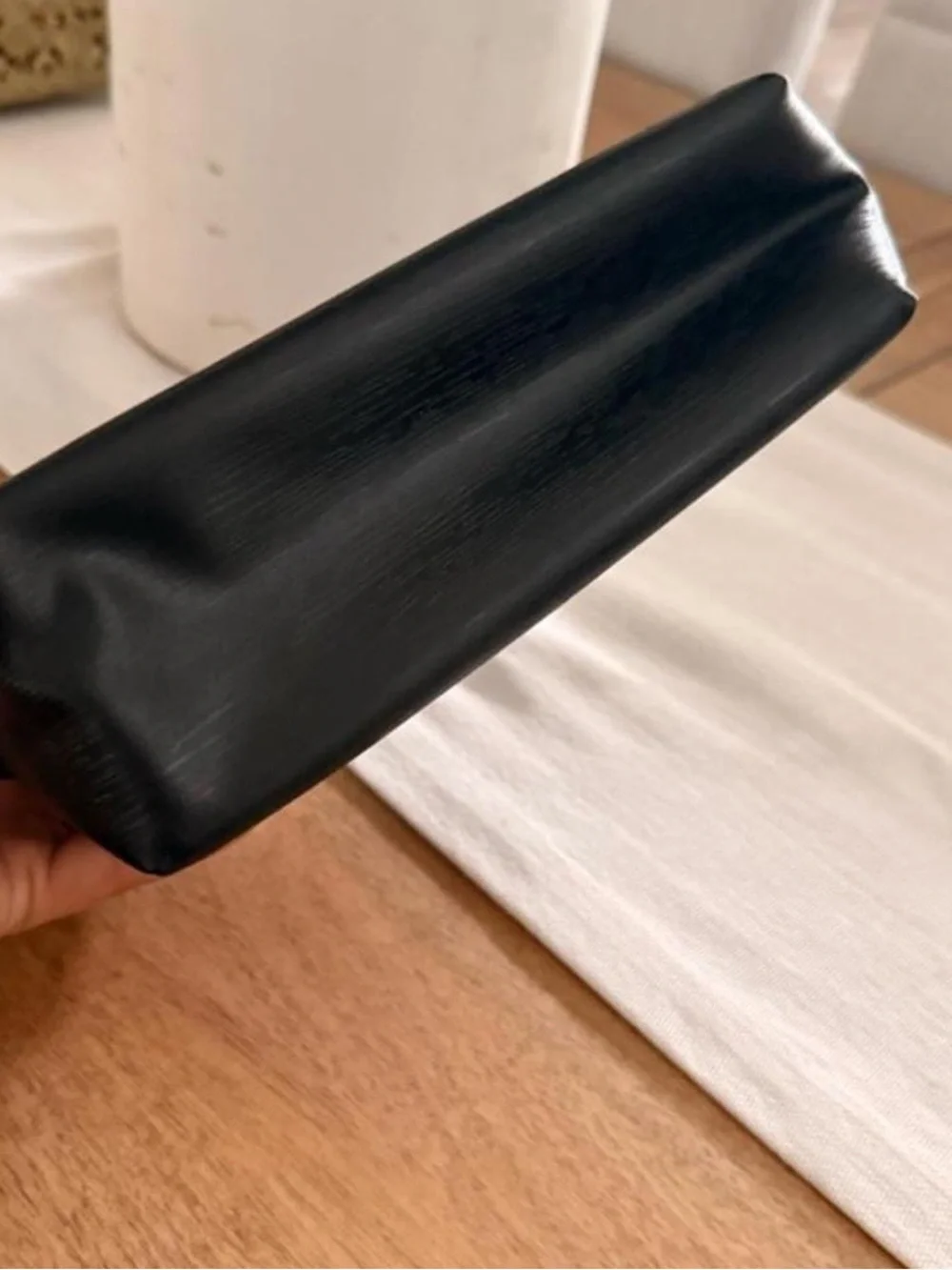 NWT Yves Saint Laurent YSL Embossed Black Leather Toiletry Pouch Makeup Bag
